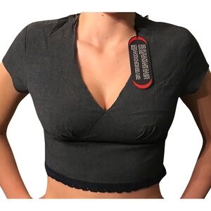 Tommy Hilfiger Vintage NWT Jean Shirt Stretchy Thin Denim Crop Top Fitted